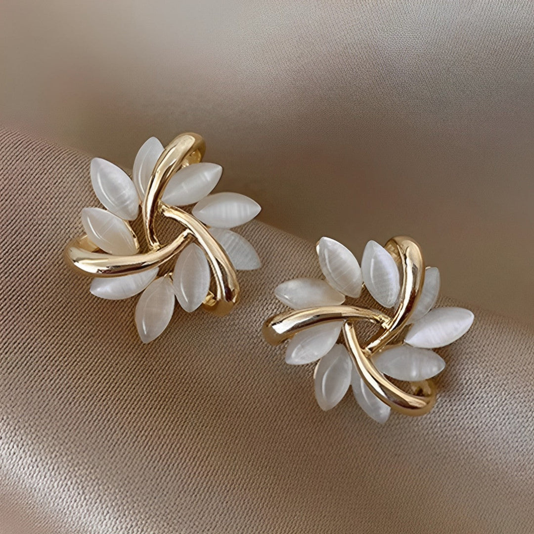Tori™ - Curved Stone Flower Earrings