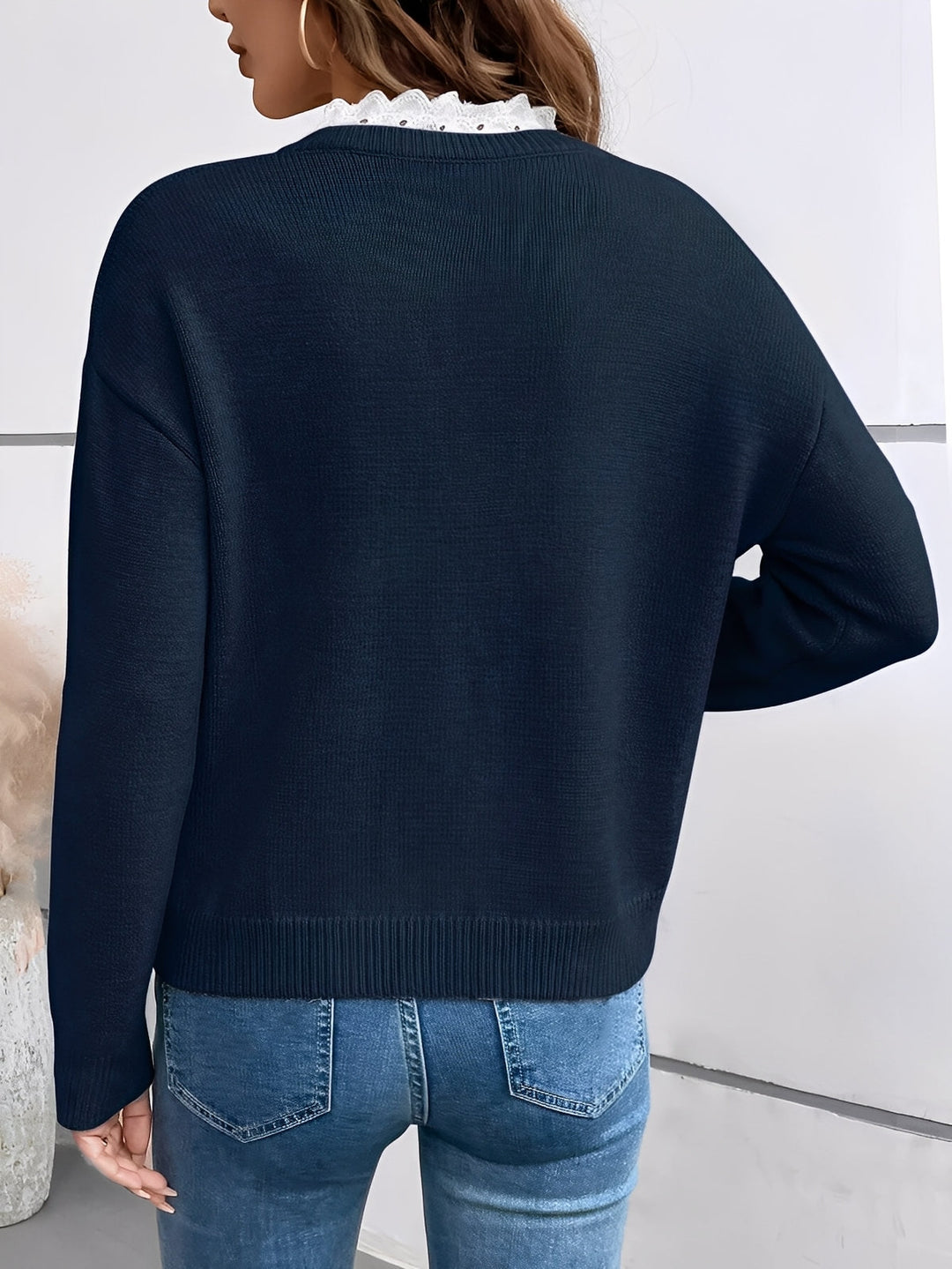 Céline | Chic Knit Sweater with Elegant Lace Collar