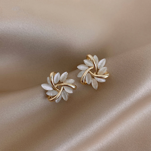 Tori™ - Curved Stone Flower Earrings