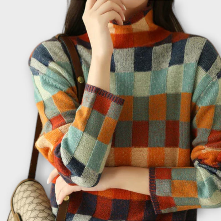 Erika - Patchwork High Neck Sweater