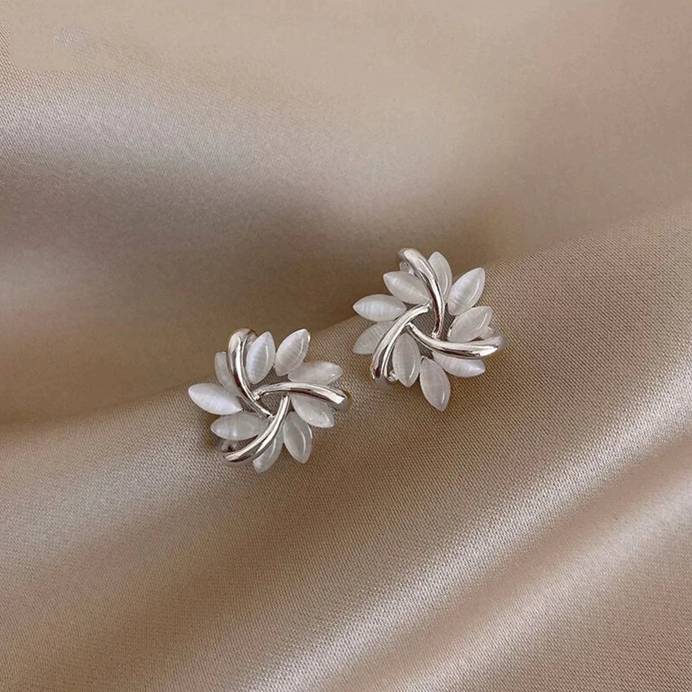 Tori™ - Curved Stone Flower Earrings